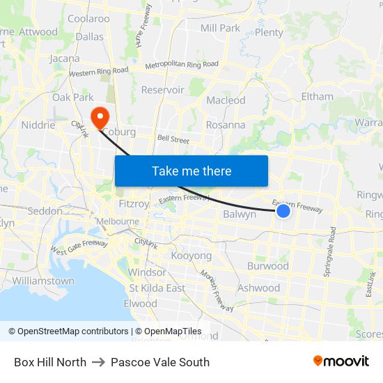 Box Hill North to Pascoe Vale South map