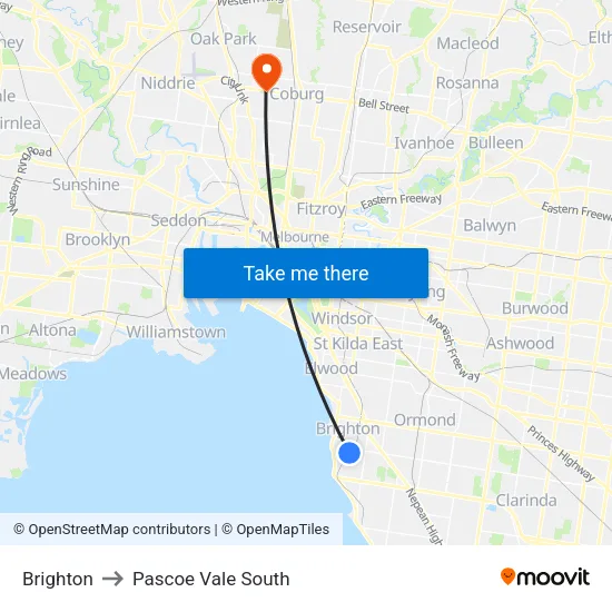 Brighton to Pascoe Vale South map