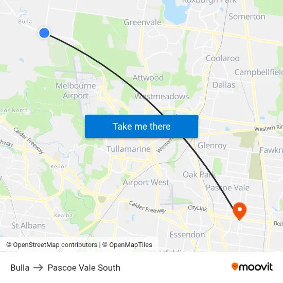 Bulla to Pascoe Vale South map