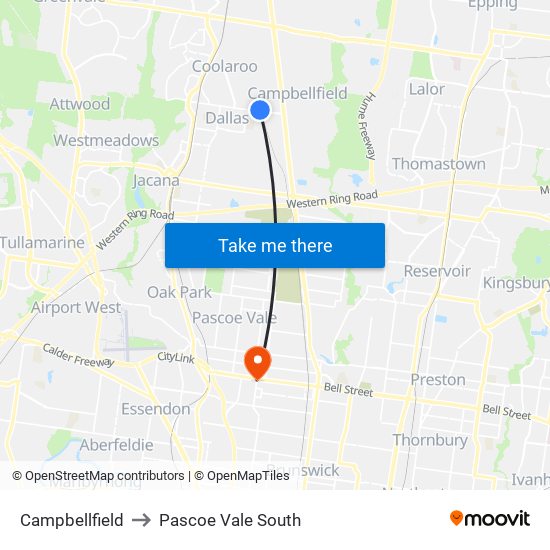 Campbellfield to Pascoe Vale South map
