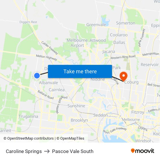 Caroline Springs to Pascoe Vale South map