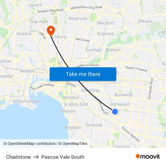 Chadstone to Pascoe Vale South map