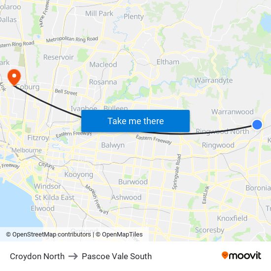 Croydon North to Pascoe Vale South map