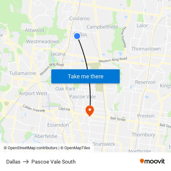 Dallas to Pascoe Vale South map