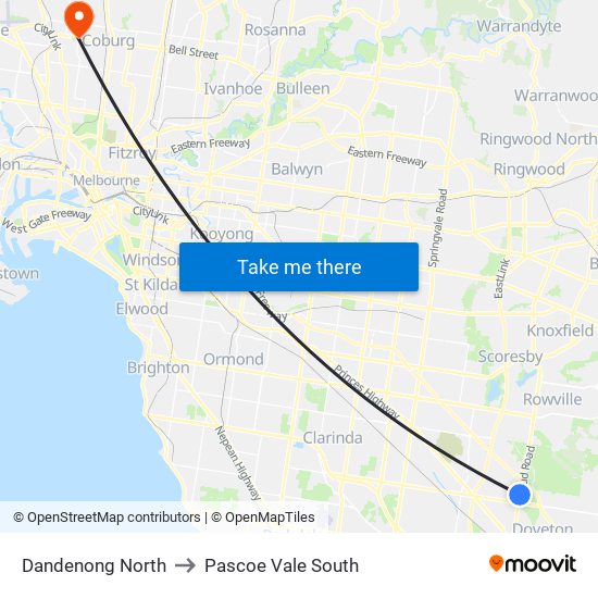 Dandenong North to Pascoe Vale South map