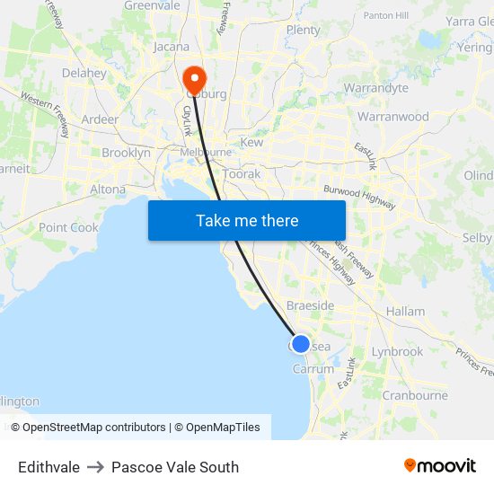 Edithvale to Pascoe Vale South map