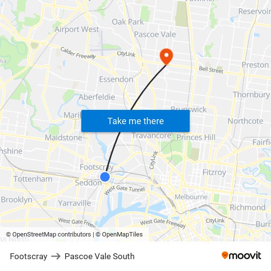 Footscray to Pascoe Vale South map