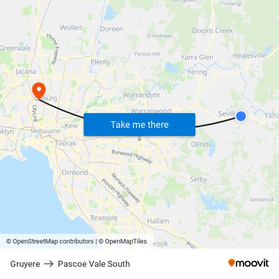 Gruyere to Pascoe Vale South map