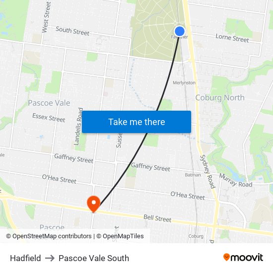 Hadfield to Pascoe Vale South map