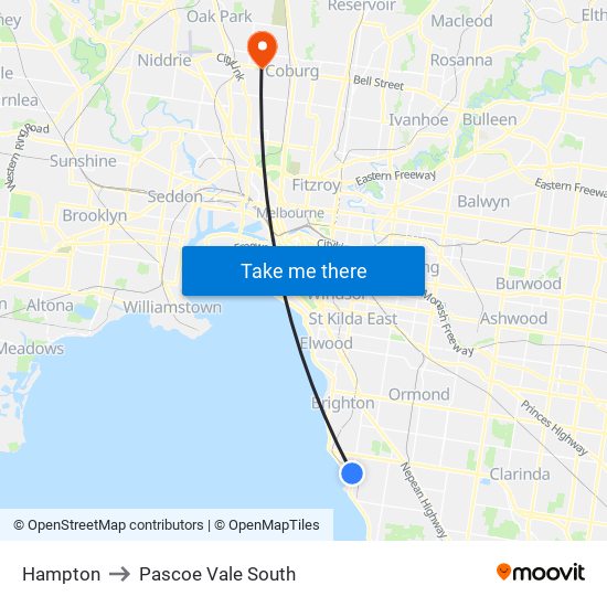 Hampton to Pascoe Vale South map