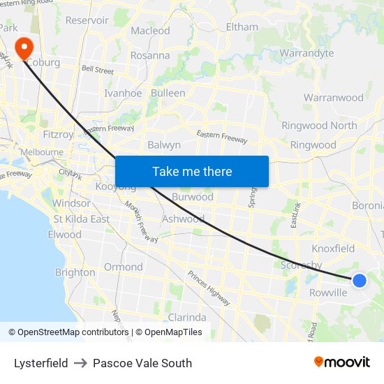 Lysterfield to Pascoe Vale South map