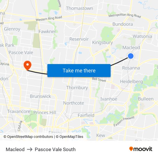 Macleod to Pascoe Vale South map