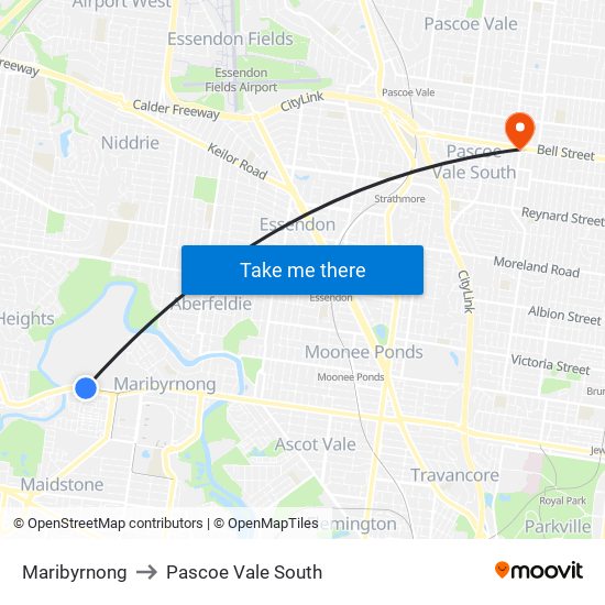 Maribyrnong to Pascoe Vale South map