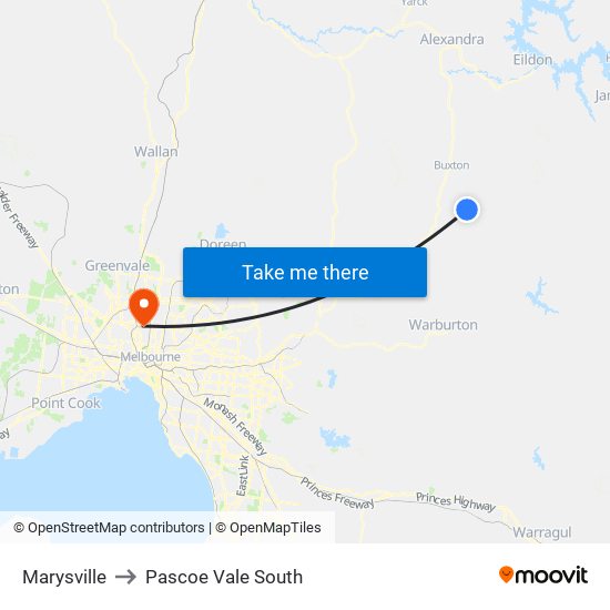 Marysville to Pascoe Vale South map