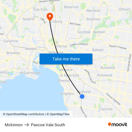 Mckinnon to Pascoe Vale South map