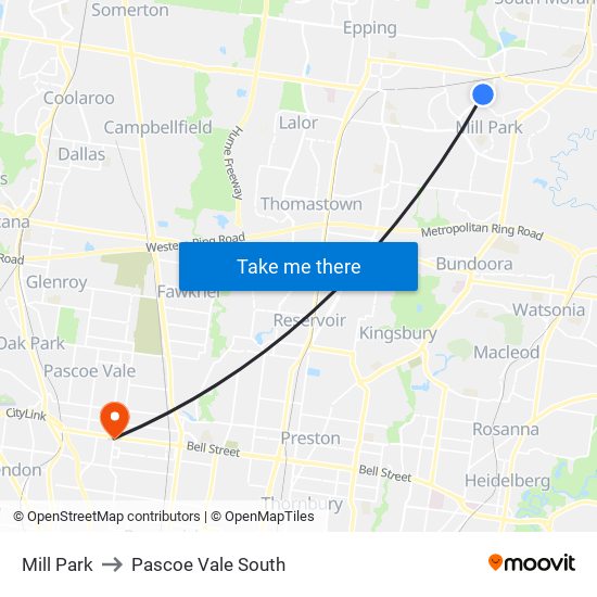 Mill Park to Pascoe Vale South map