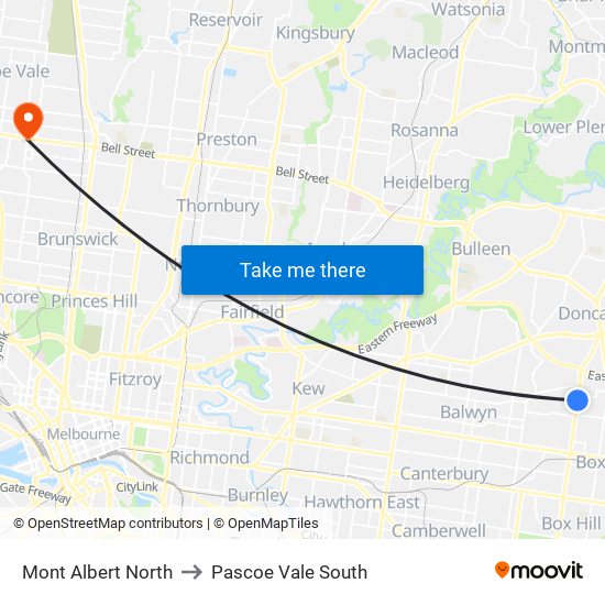 Mont Albert North to Pascoe Vale South map