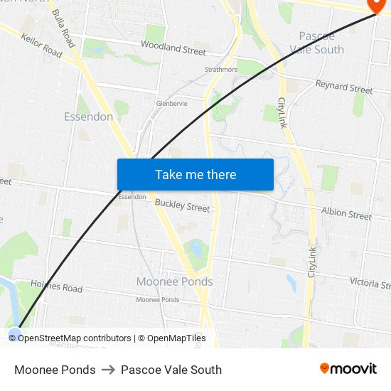 Moonee Ponds to Pascoe Vale South map