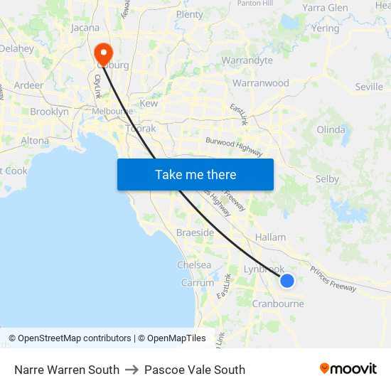 Narre Warren South to Pascoe Vale South map