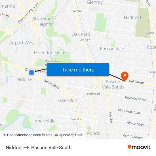 Niddrie to Pascoe Vale South map