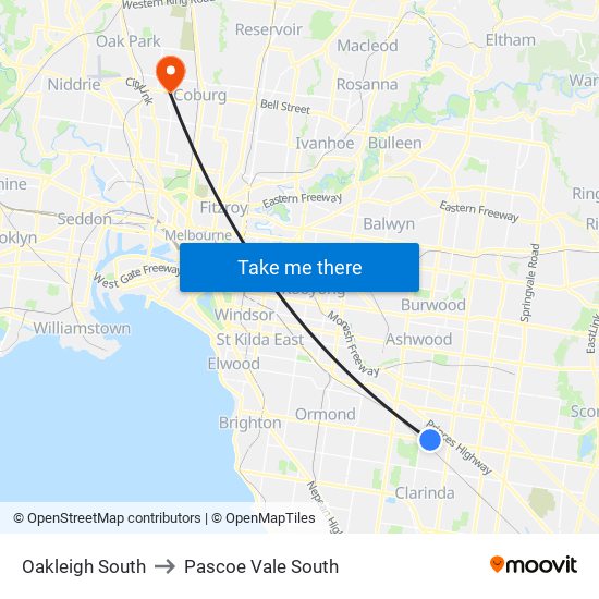 Oakleigh South to Pascoe Vale South map