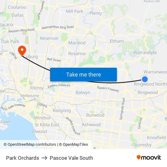 Park Orchards to Pascoe Vale South map
