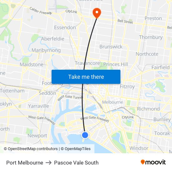 Port Melbourne to Pascoe Vale South map