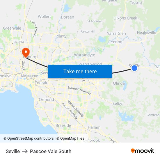 Seville to Pascoe Vale South map