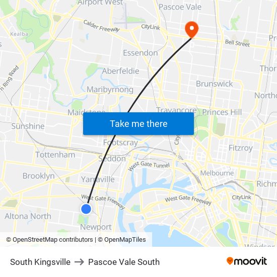 South Kingsville to Pascoe Vale South map