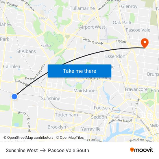 Sunshine West to Pascoe Vale South map