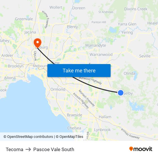 Tecoma to Pascoe Vale South map