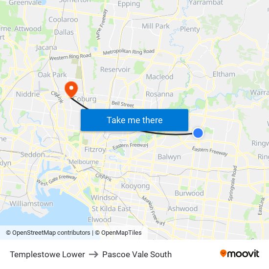 Templestowe Lower to Pascoe Vale South map