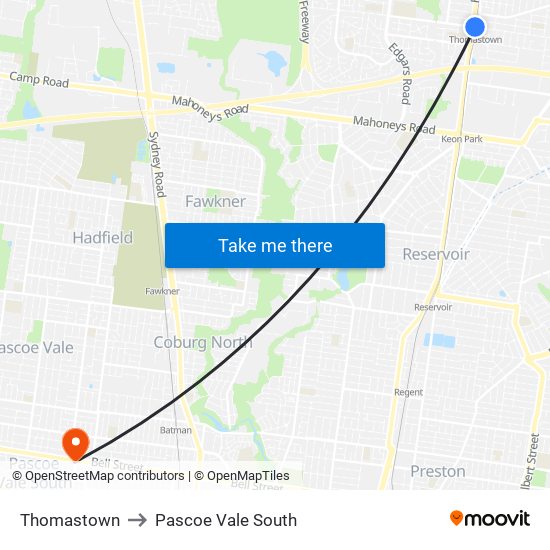 Thomastown to Pascoe Vale South map