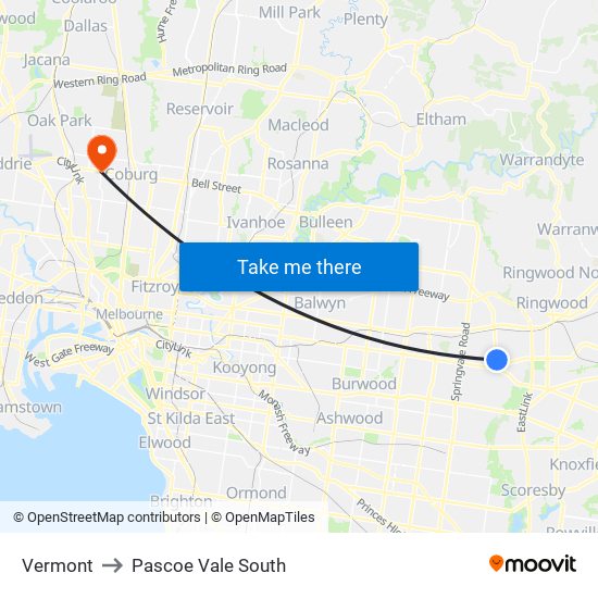 Vermont to Pascoe Vale South map