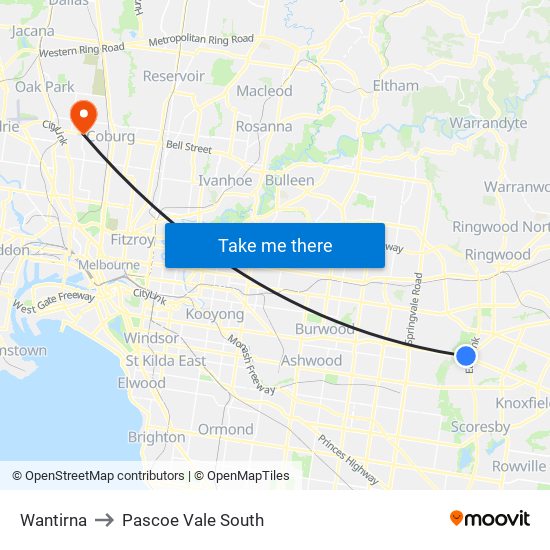 Wantirna to Pascoe Vale South map