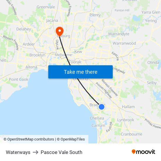 Waterways to Pascoe Vale South map