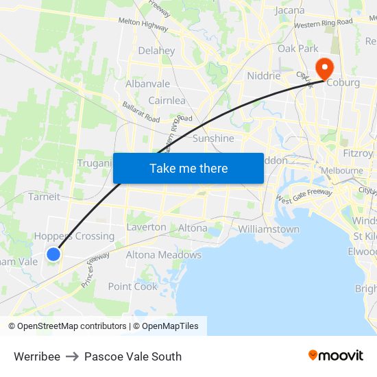 Werribee to Pascoe Vale South map