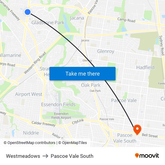 Westmeadows to Pascoe Vale South map