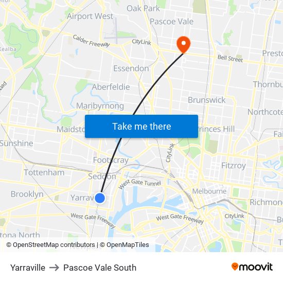 Yarraville to Pascoe Vale South map