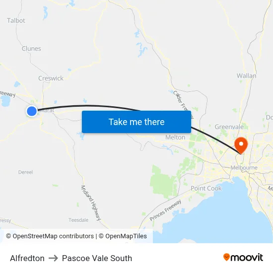 Alfredton to Pascoe Vale South map