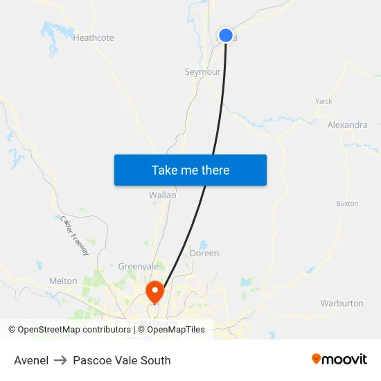 Avenel to Pascoe Vale South map