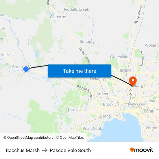 Bacchus Marsh to Pascoe Vale South map