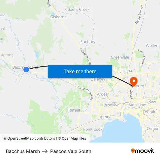 Bacchus Marsh to Pascoe Vale South map