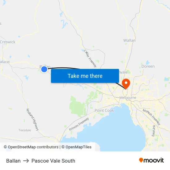 Ballan to Pascoe Vale South map