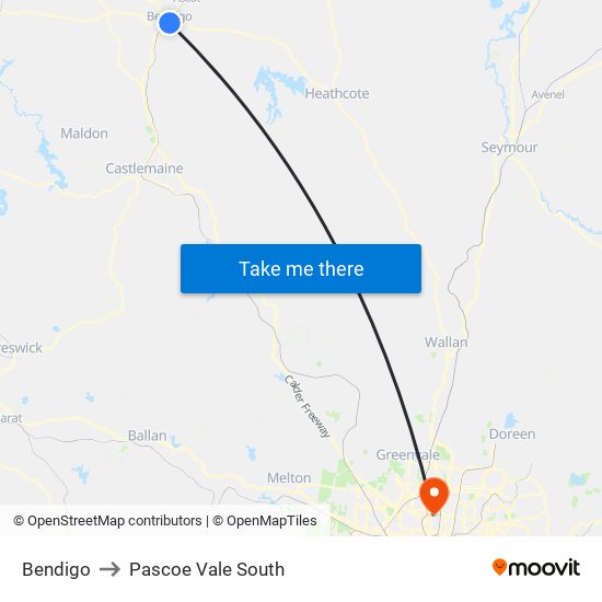 Bendigo to Pascoe Vale South map