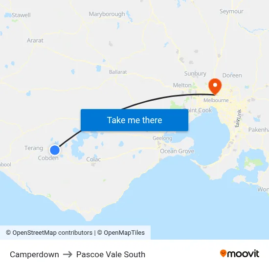 Camperdown to Pascoe Vale South map