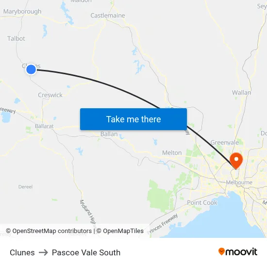 Clunes to Pascoe Vale South map