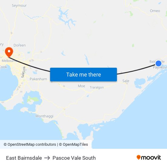 East Bairnsdale to Pascoe Vale South map