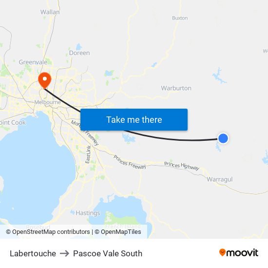 Labertouche to Pascoe Vale South map