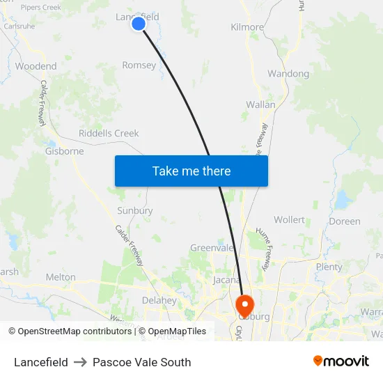 Lancefield to Pascoe Vale South map